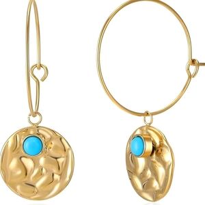 Gold and Turquoise Hoop Earrings